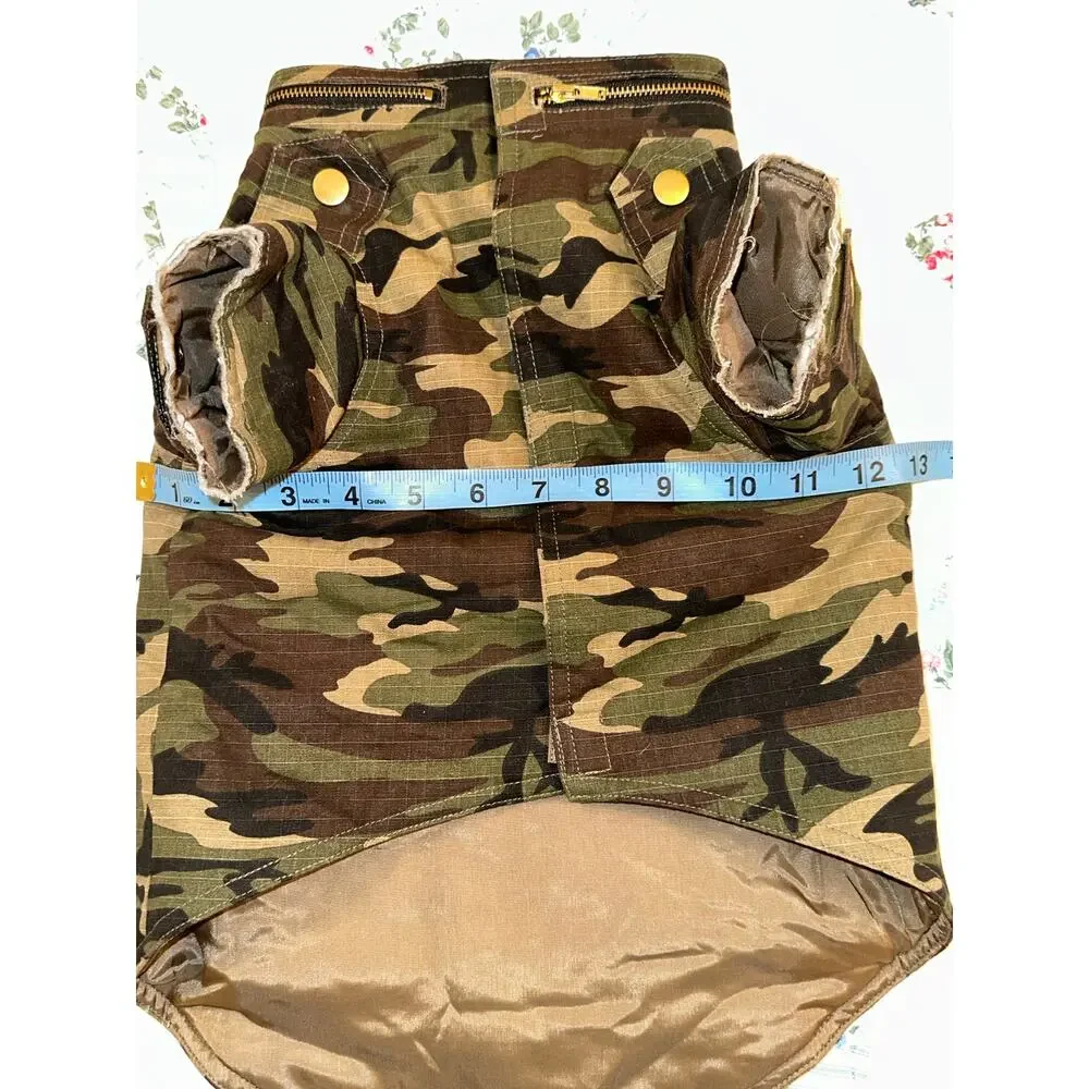 NWOT WARM LINED CAMO DRAGON EMBROIDERY DOG COAT 100% COTTON